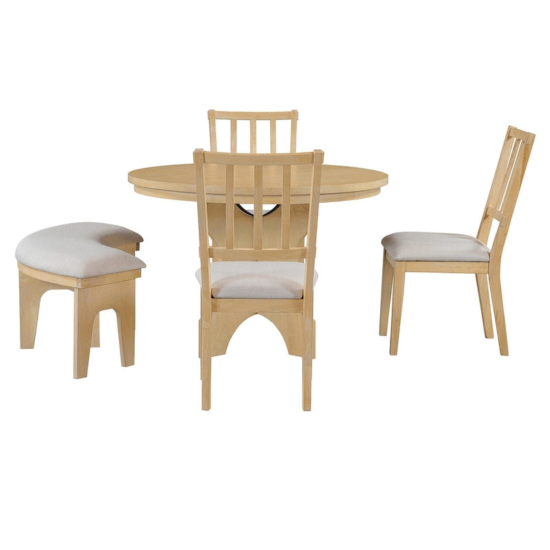 Modern Country Dining Table and Chair Sets Multi-Functional Dining Table and Chair Sets with Curved Table Base and Curved Bench