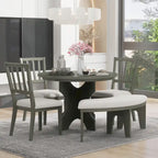 Modern Country Dining Table and Chair Sets Multi-Functional Dining Table and Chair Sets with Curved Table Base and Curved Bench