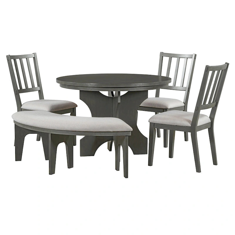 Modern Country Dining Table and Chair Sets Multi-Functional Dining Table and Chair Sets with Curved Table Base and Curved Bench