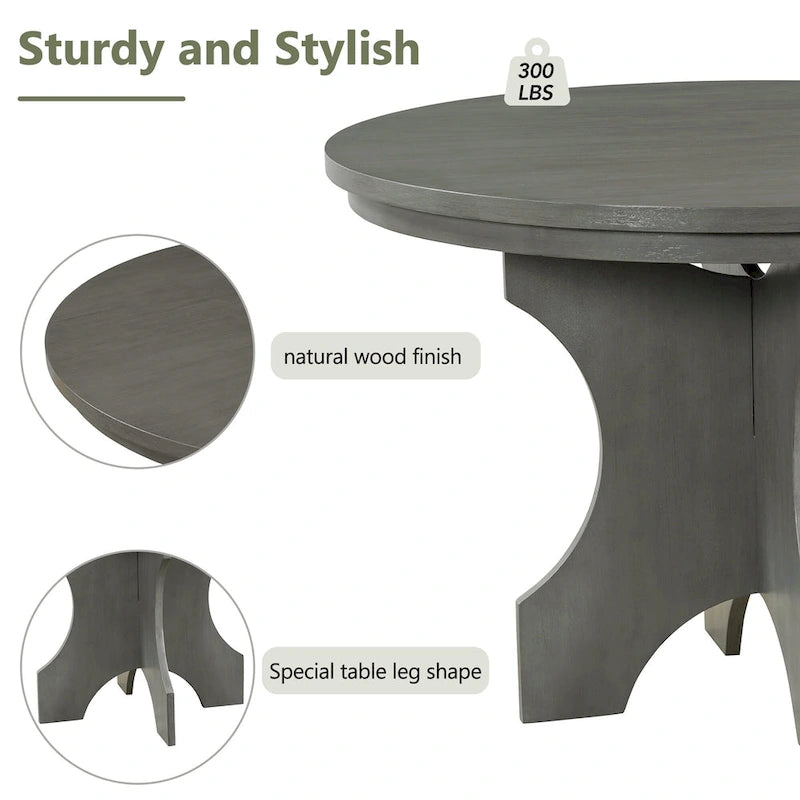 Modern Country Dining Table and Chair Sets Multi-Functional Dining Table and Chair Sets with Curved Table Base and Curved Bench
