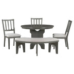 Modern Country Dining Table and Chair Sets Multi-Functional Dining Table and Chair Sets with Curved Table Base and Curved Bench
