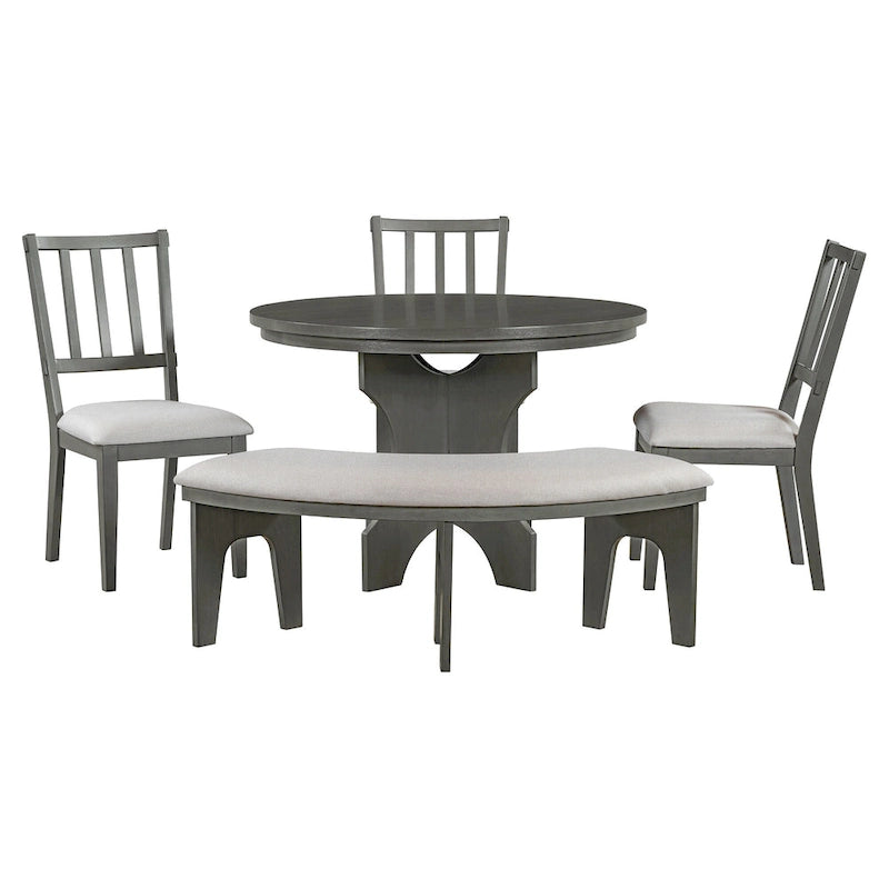 Modern Country Dining Table and Chair Sets Multi-Functional Dining Table and Chair Sets with Curved Table Base and Curved Bench