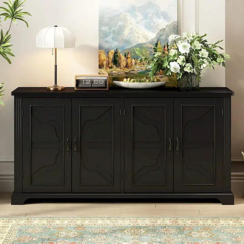Roomfitters American Country Style Wooden Sideboard with Pine Doors and Metal Handles for Living Room, Dining Room