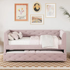 Twin Velvet Tufted Daybed with Trundle & Storage
