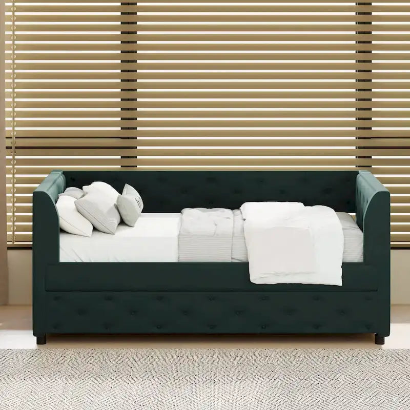 Twin Velvet Tufted Daybed with Trundle & Storage