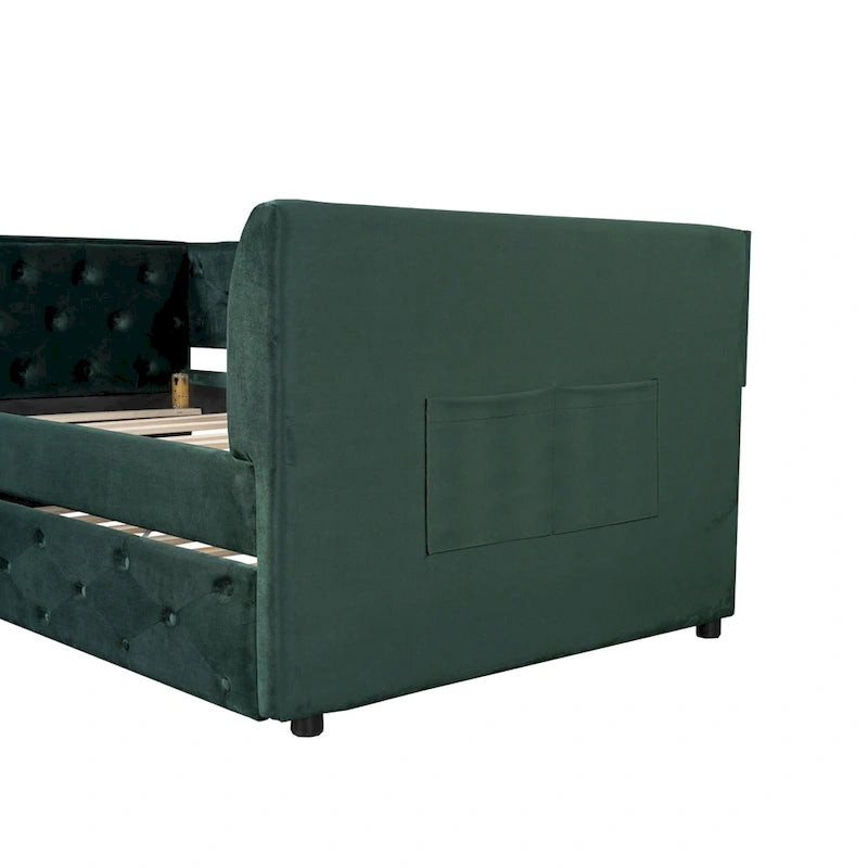 Twin Velvet Tufted Daybed with Trundle & Storage