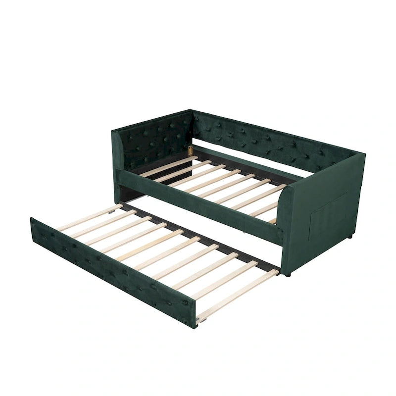 Twin Velvet Tufted Daybed with Trundle & Storage