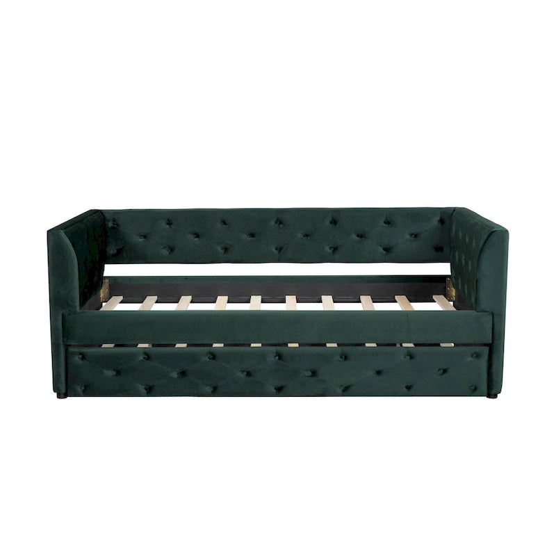 Twin Velvet Tufted Daybed with Trundle & Storage
