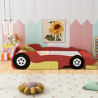 Full Size Race Car-Shaped Platform Bed with Wheels