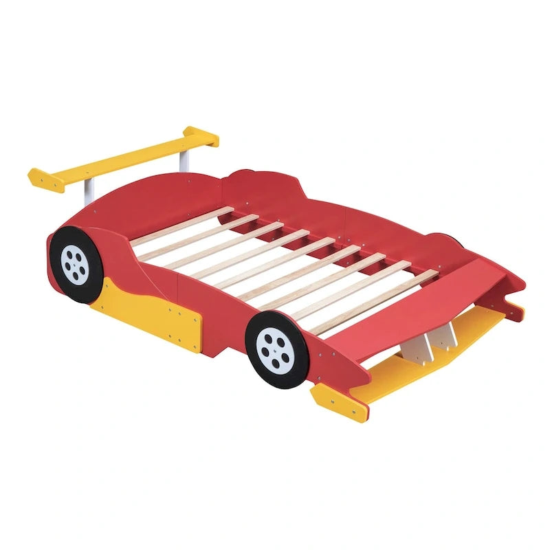 Full Size Race Car-Shaped Platform Bed with Wheels