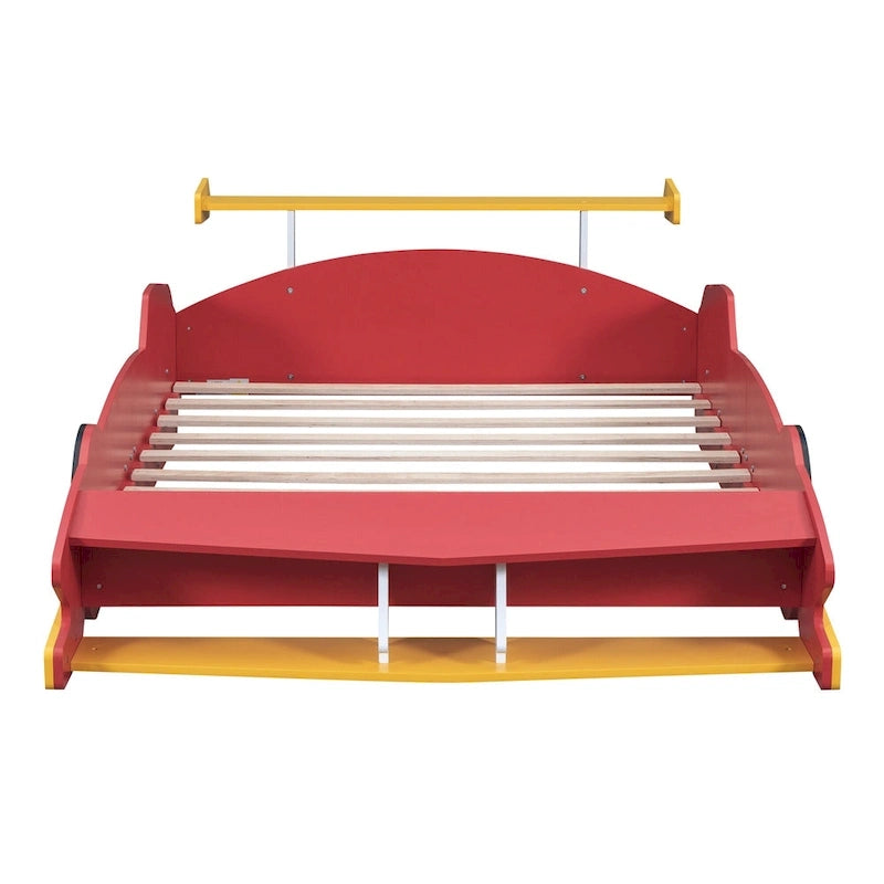 Full Size Race Car-Shaped Platform Bed with Wheels