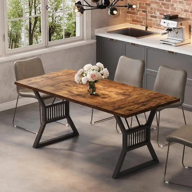 Metal Legs Kitchen Dining Table for 4-6 People - N/A
