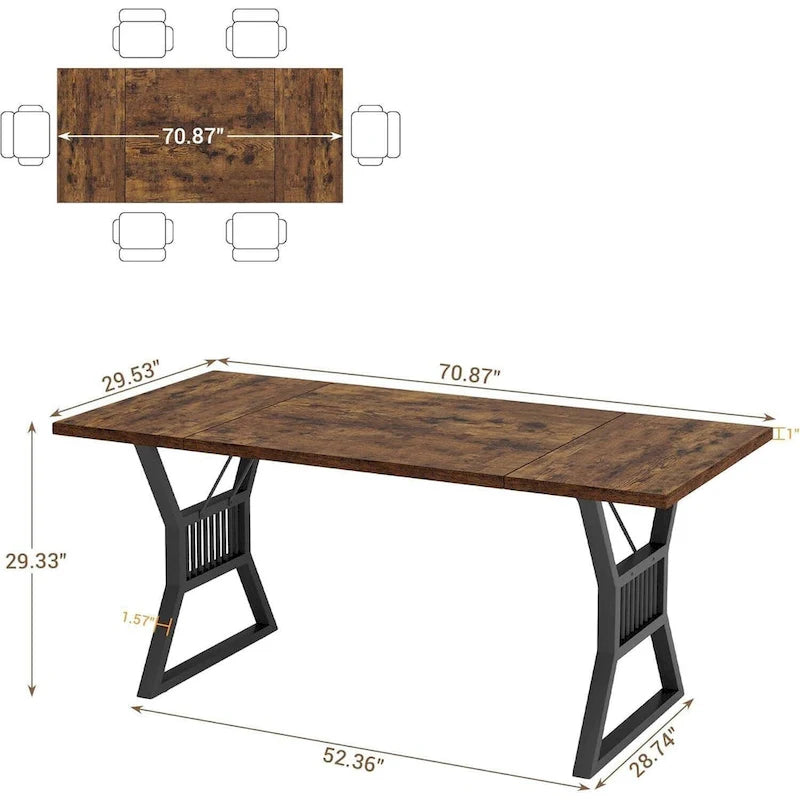 Metal Legs Kitchen Dining Table for 4-6 People - N/A