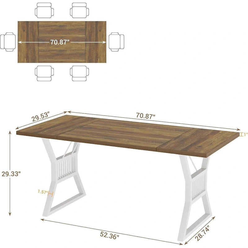 Metal Legs Kitchen Dining Table for 4-6 People - N/A