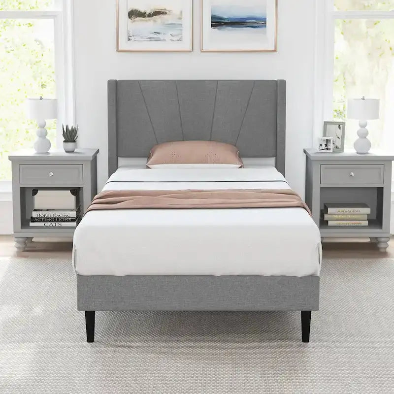 Costway Queen/Twin Bed Frame Modern Platform Bed with Linen
