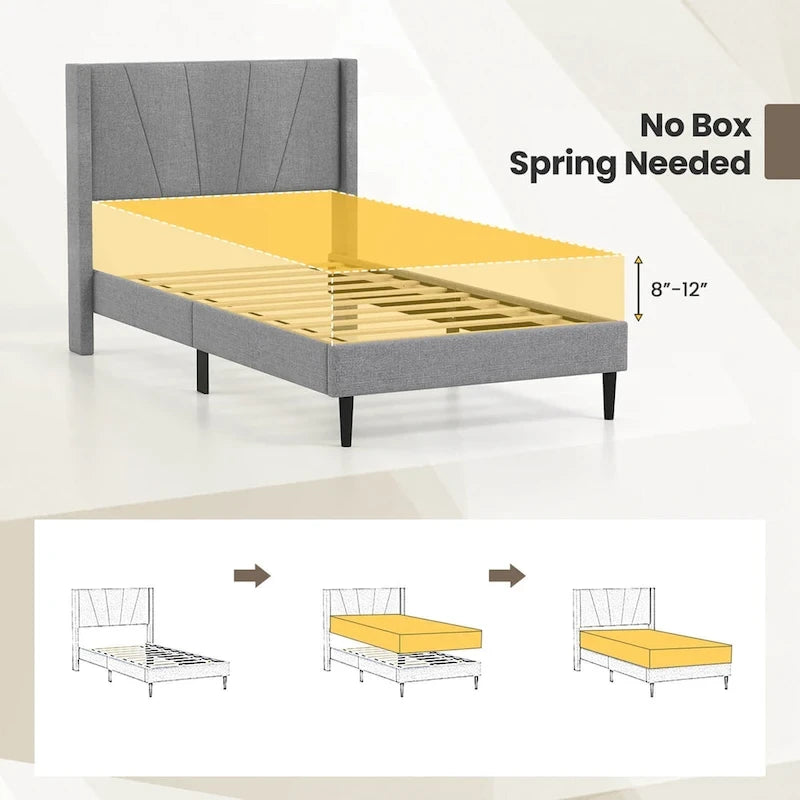 Costway Queen/Twin Bed Frame Modern Platform Bed with Linen