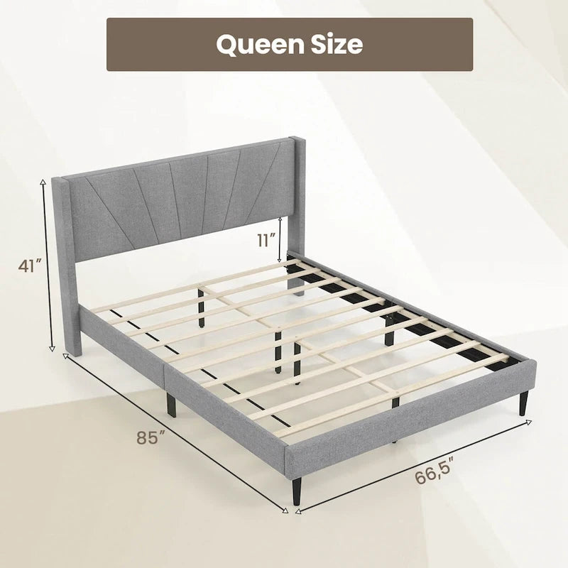 Costway Queen/Twin Bed Frame Modern Platform Bed with Linen