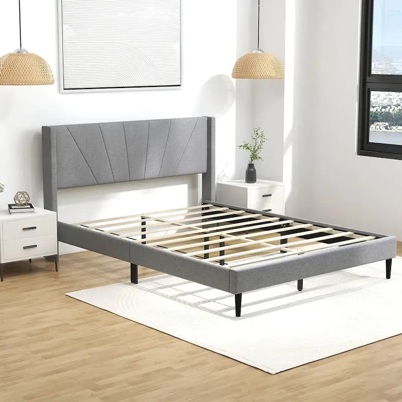 Costway Queen/Twin Bed Frame Modern Platform Bed with Linen