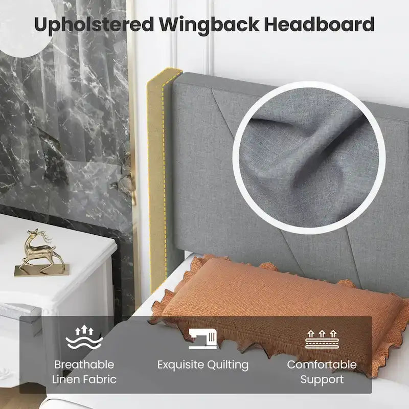 Costway Queen/Twin Bed Frame Modern Platform Bed with Linen