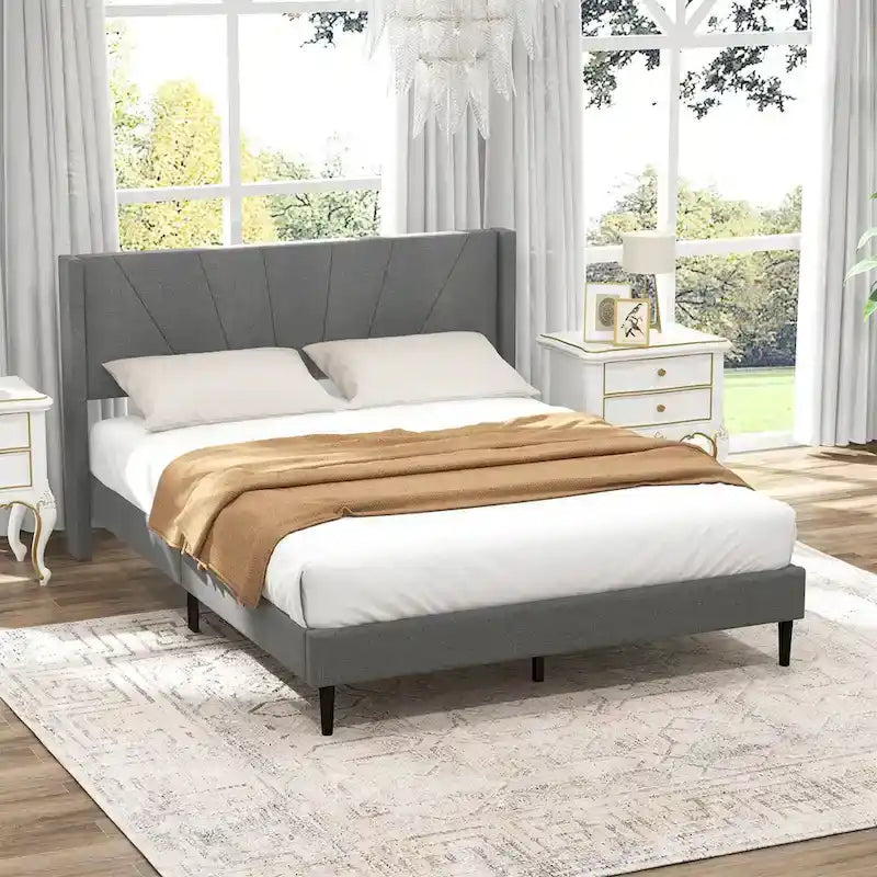 Costway Queen/Twin Bed Frame Modern Platform Bed with Linen
