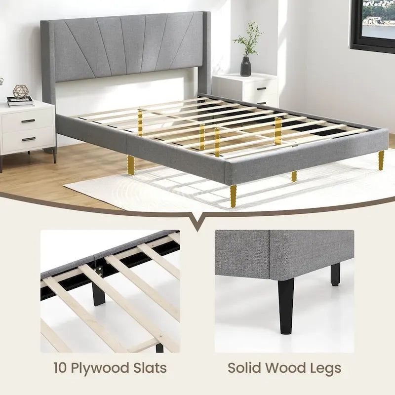 Costway Queen/Twin Bed Frame Modern Platform Bed with Linen