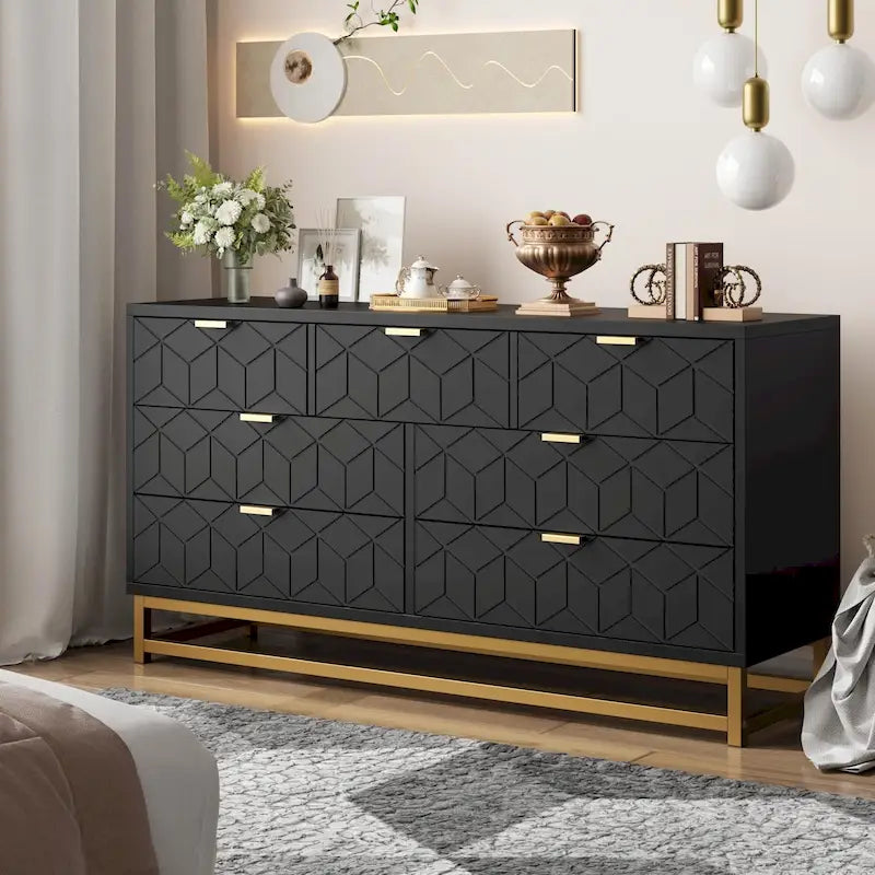 7 Drawer Dresser for Bedroom, 53.5 Large Dresser with Metal Legs