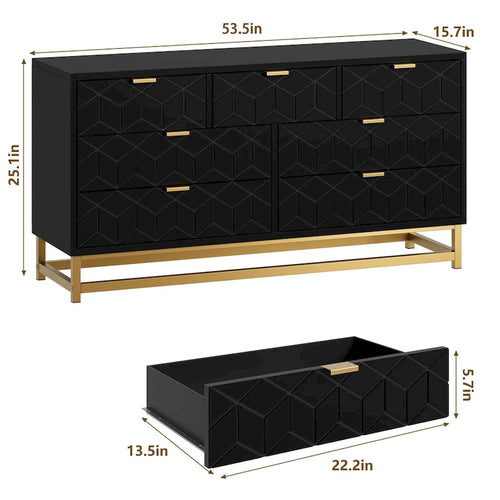 7 Drawer Dresser for Bedroom, 53.5 Large Dresser with Metal Legs