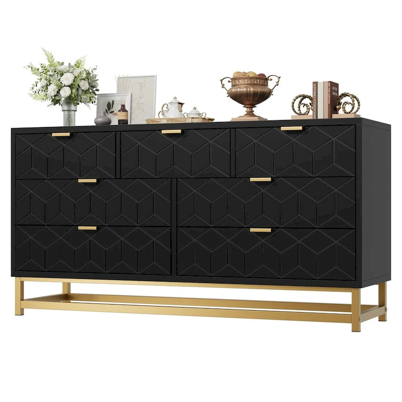 7 Drawer Dresser for Bedroom, 53.5 Large Dresser with Metal Legs