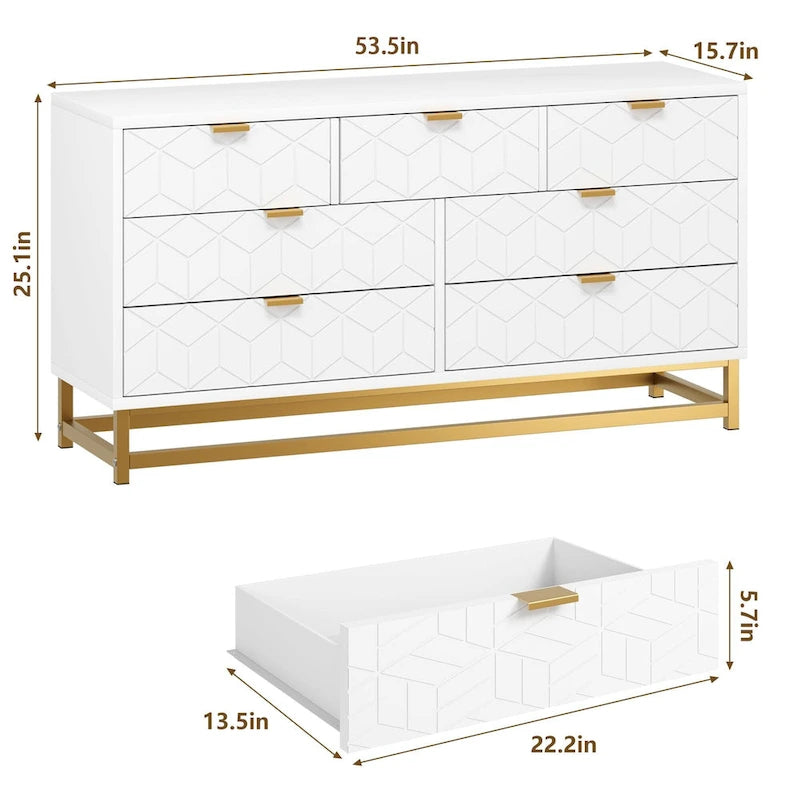 7 Drawer Dresser for Bedroom, 53.5 Large Dresser with Metal Legs