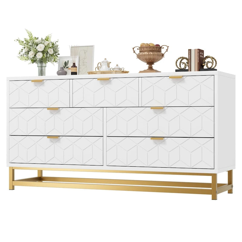 7 Drawer Dresser for Bedroom, 53.5 Large Dresser with Metal Legs