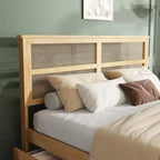 King Size Platform Bed with Rattan Headboard, Two Drawers