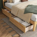 King Size Platform Bed with Rattan Headboard, Two Drawers