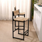 Bar Stools Set of 2, Paper Rope Weave Dining Chairs with Back, Hand Weave Stools for Kitchen Island, Bar & Counter