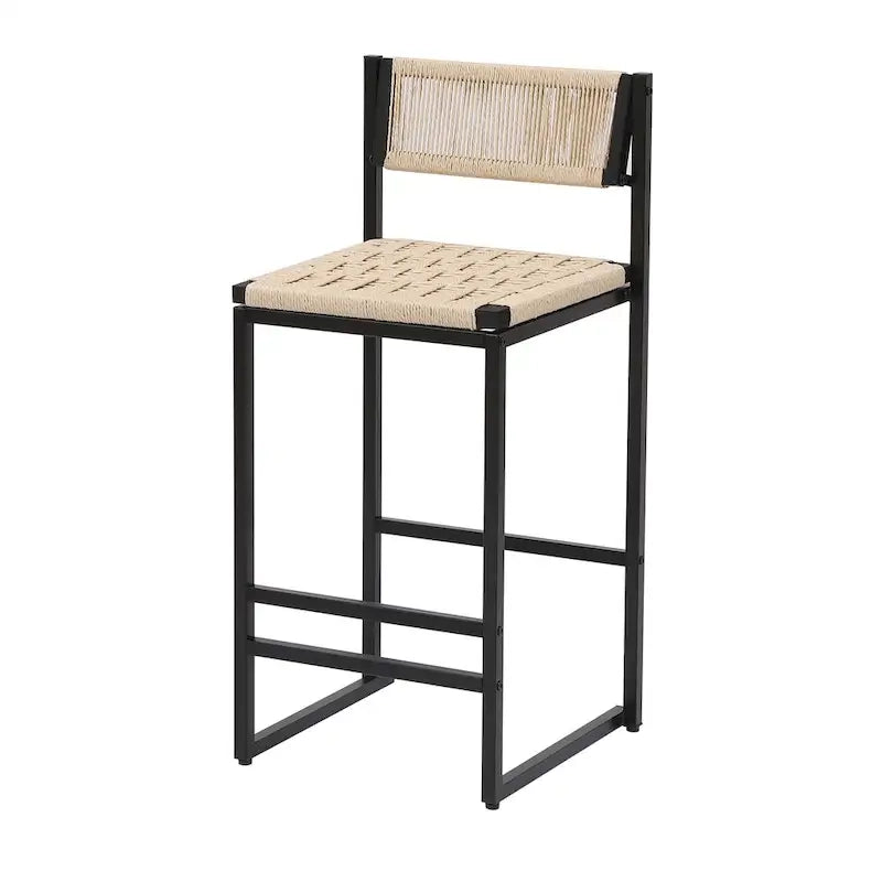 Bar Stools Set of 2, Paper Rope Weave Dining Chairs with Back, Hand Weave Stools for Kitchen Island, Bar & Counter
