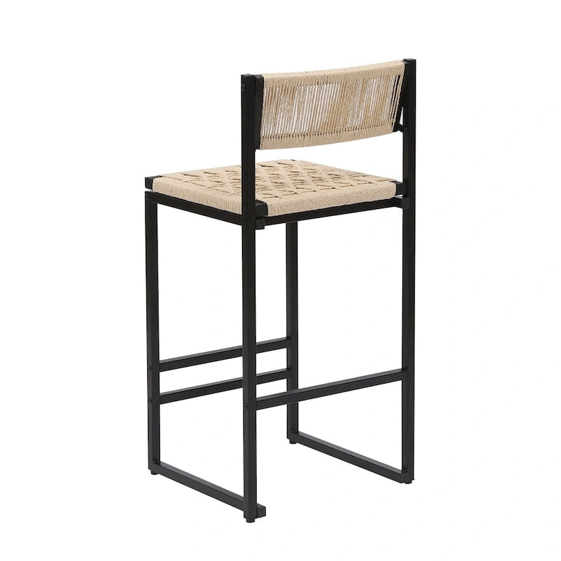 Bar Stools Set of 2, Paper Rope Weave Dining Chairs with Back, Hand Weave Stools for Kitchen Island, Bar & Counter