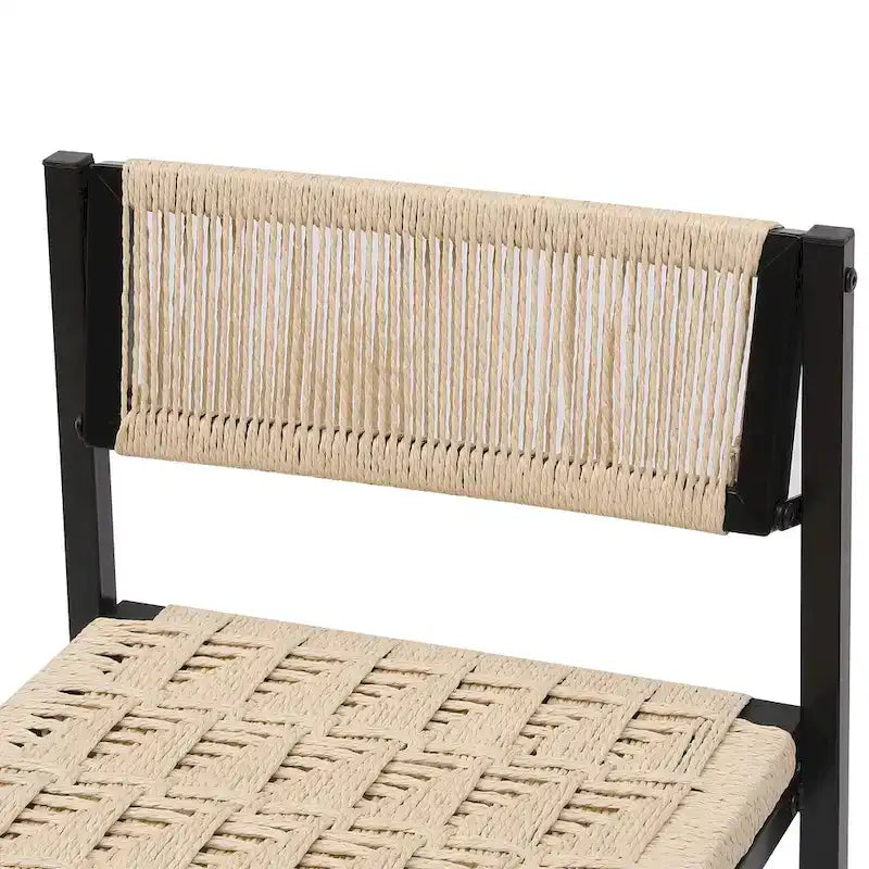 Bar Stools Set of 2, Paper Rope Weave Dining Chairs with Back, Hand Weave Stools for Kitchen Island, Bar & Counter