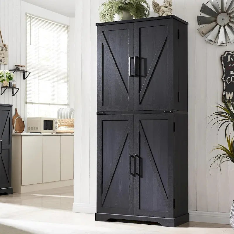 72 Tall Farmhouse Kitchen Pantry, Storage Cabinet with Barn Doors - N/A