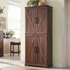72 Tall Farmhouse Kitchen Pantry, Storage Cabinet with Barn Doors - N/A