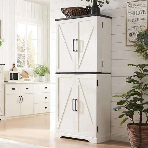 72 Tall Farmhouse Kitchen Pantry, Storage Cabinet with Barn Doors - N/A