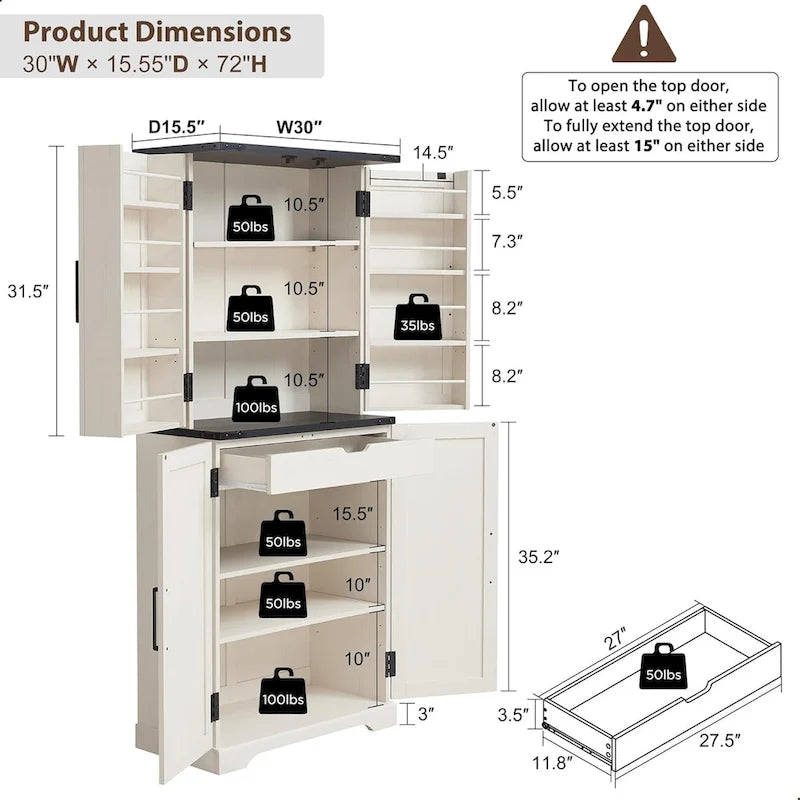 72 Tall Farmhouse Kitchen Pantry, Storage Cabinet with Barn Doors - N/A