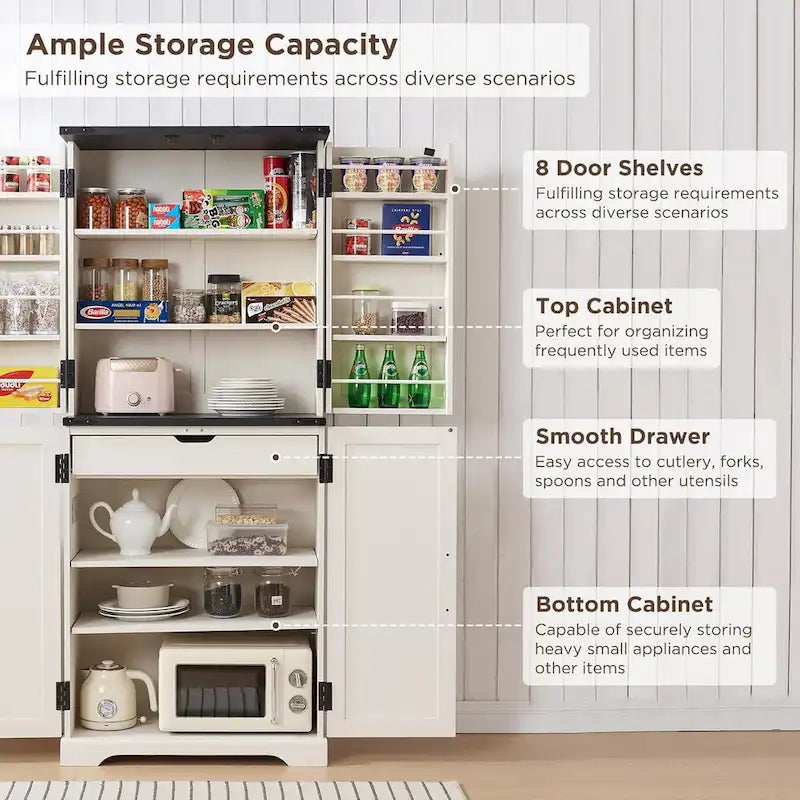 72 Tall Farmhouse Kitchen Pantry, Storage Cabinet with Barn Doors - N/A