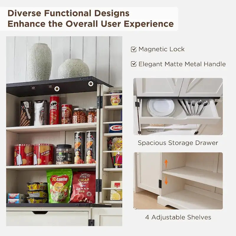 72 Tall Farmhouse Kitchen Pantry, Storage Cabinet with Barn Doors - N/A