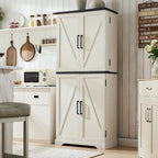 72 Tall Farmhouse Kitchen Pantry, Storage Cabinet with Barn Doors - N/A