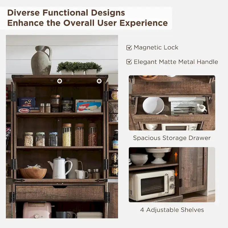 72 Tall Farmhouse Kitchen Pantry, Storage Cabinet with Barn Doors - N/A