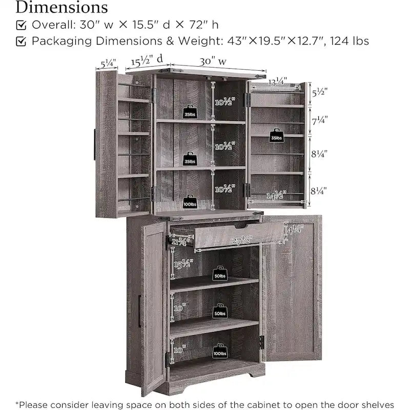 72 Tall Farmhouse Kitchen Pantry, Storage Cabinet with Barn Doors - N/A
