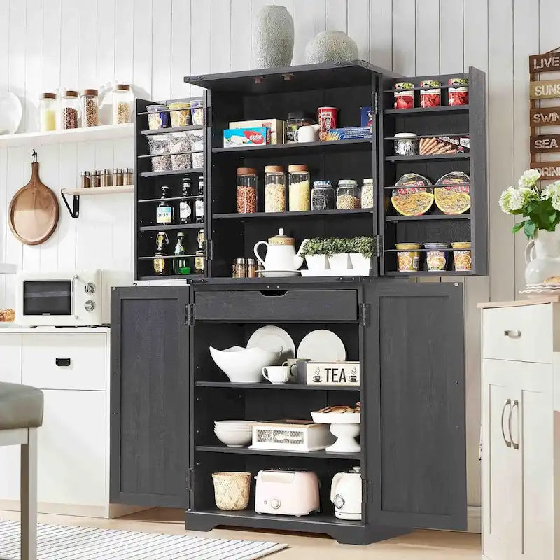 72 Tall Farmhouse Kitchen Pantry, Storage Cabinet with Barn Doors - N/A