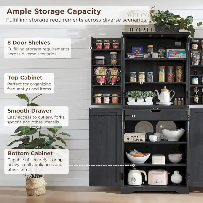 72 Tall Farmhouse Kitchen Pantry, Storage Cabinet with Barn Doors - N/A