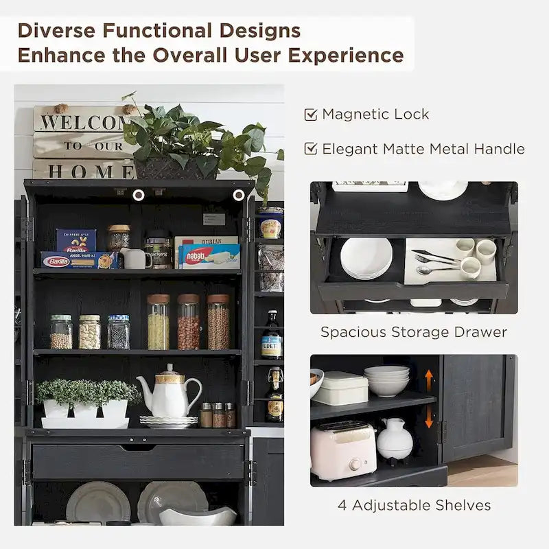 72 Tall Farmhouse Kitchen Pantry, Storage Cabinet with Barn Doors - N/A