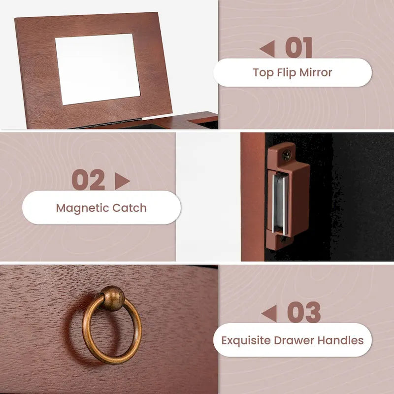 Costway Wood Jewelry Cabinet Armoire Storage Box Chest Stand Organizer - 10.5 X16 X40