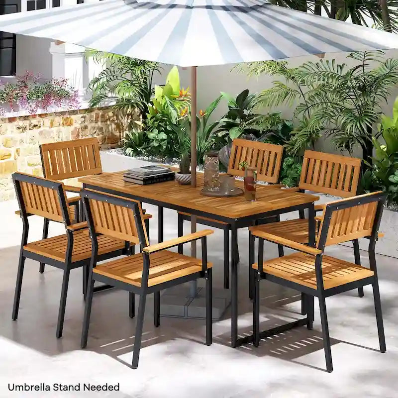 Costway 7 PCS Outdoor Dining Set for 6 with Metal Frame Umbrella Hole - 7 PCS